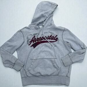 Aeropostale Y2K Hoodie Sweatshirt Sz S Gray Red Spell Out 00s Grunge Skater 2000